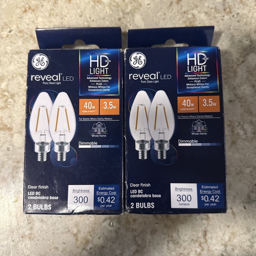 GE Reveal LED HD+ Light 3.5w (40w Replacement) Candelabra Base Dimmable 4 Pack
